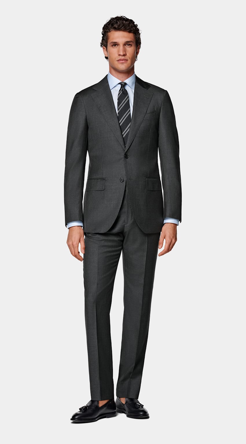 Dark Grey Houndstooth Tailored Fit Havana Suit