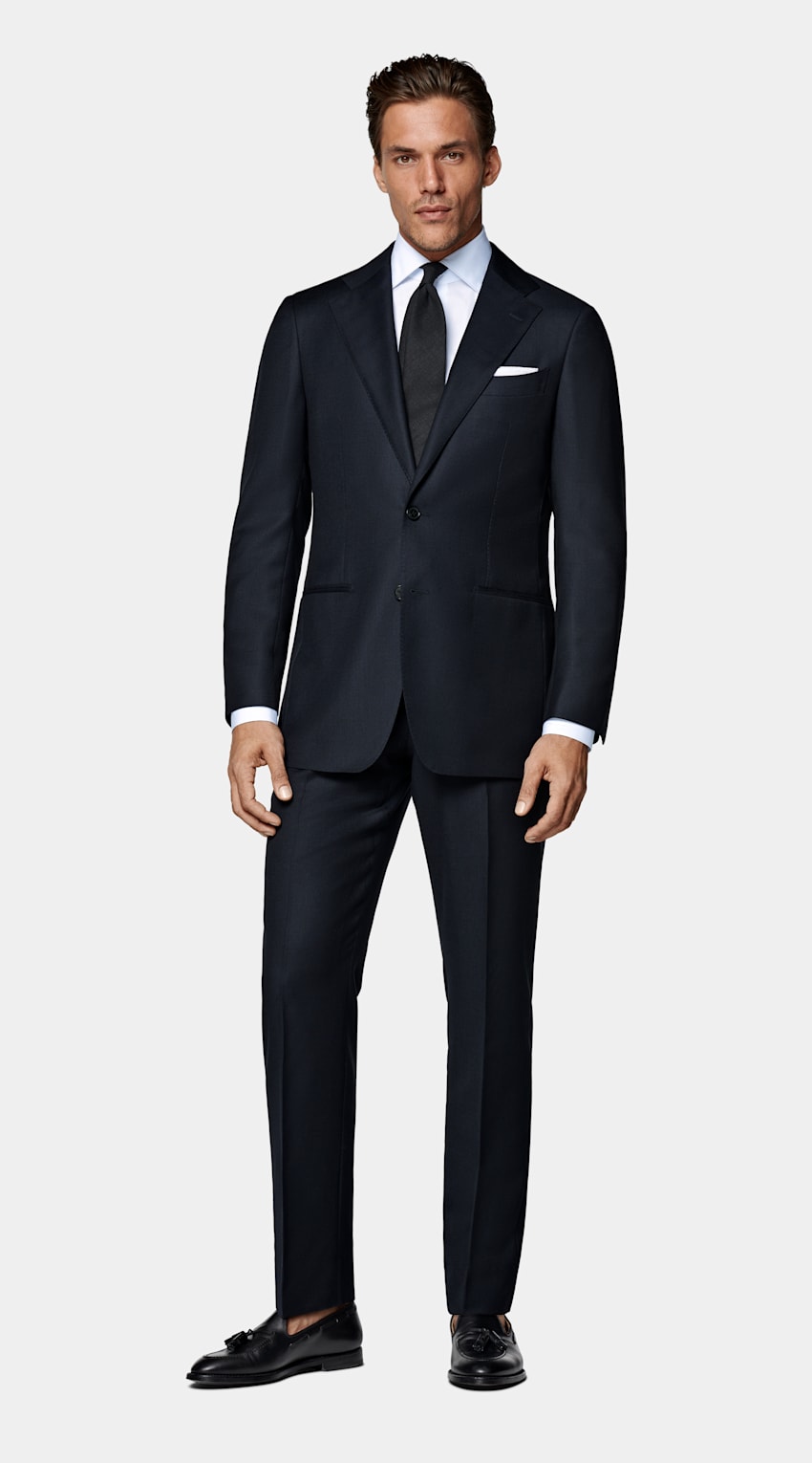 Navy Bird's Eye Tailored Fit Havana Suit Jacket
