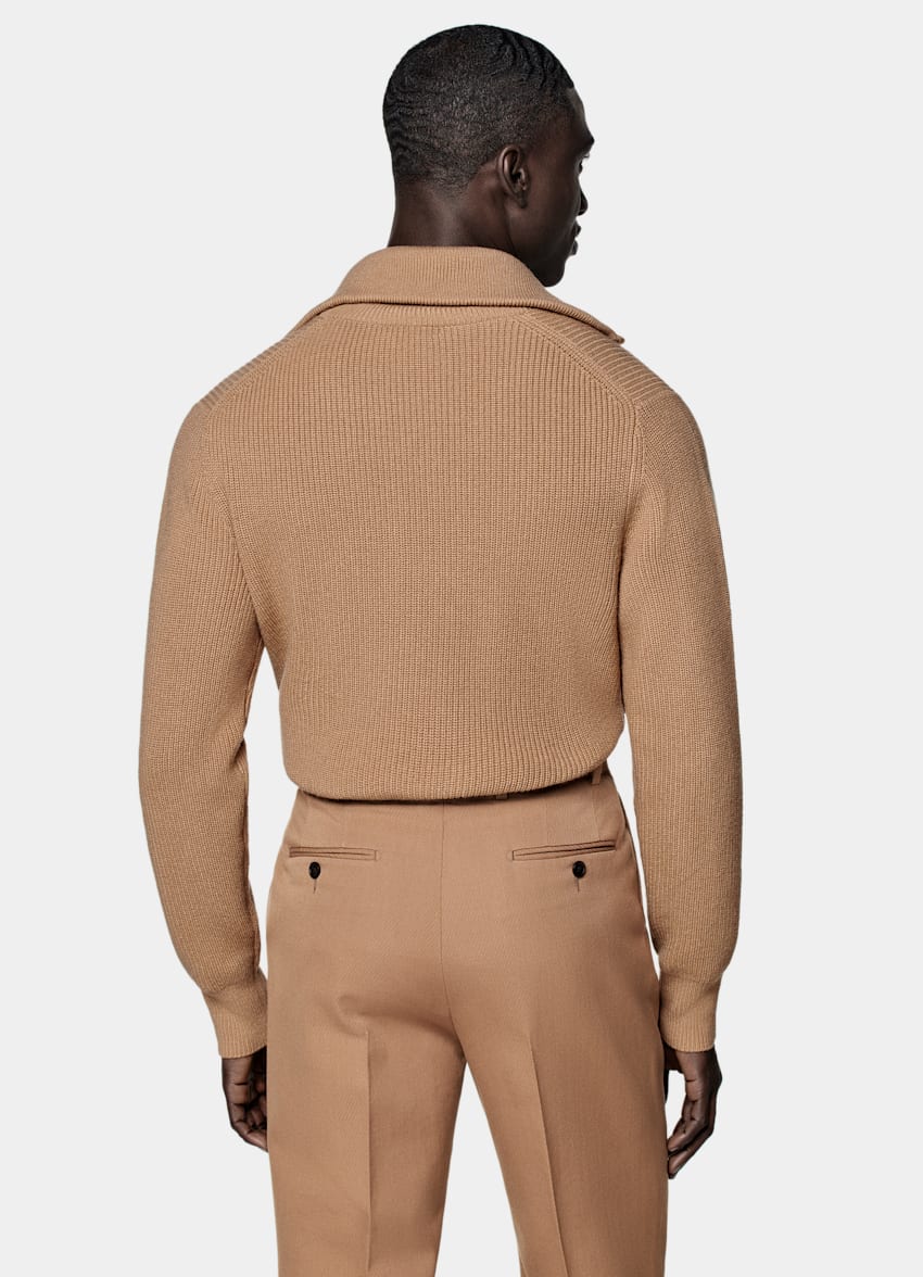 Mid Brown Ribbed Half Zip