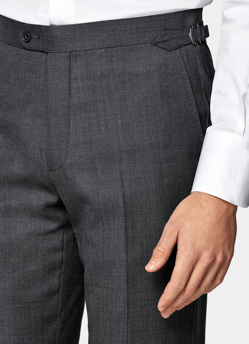 Dark Grey Bird's Eye Slim Leg Straight Suit Pants