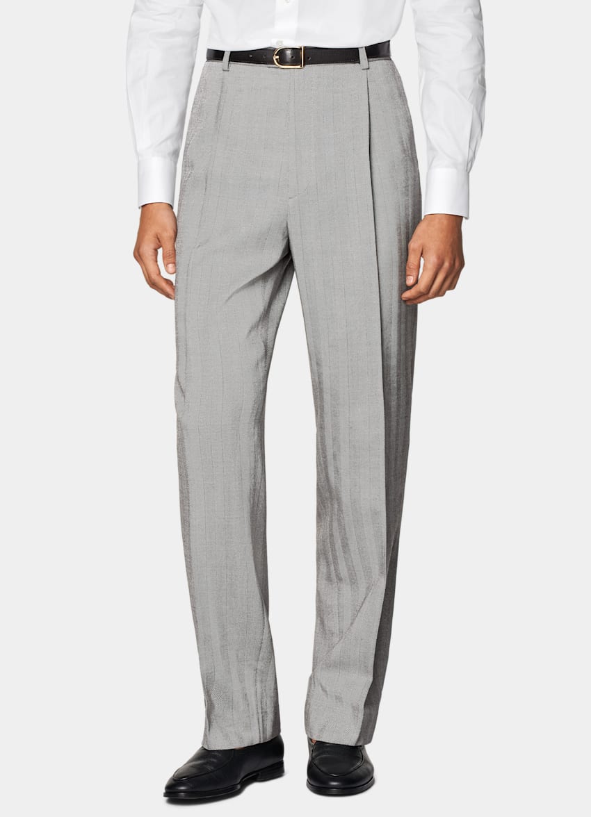 Grey Herringbone Tailored Fit Milano Suit