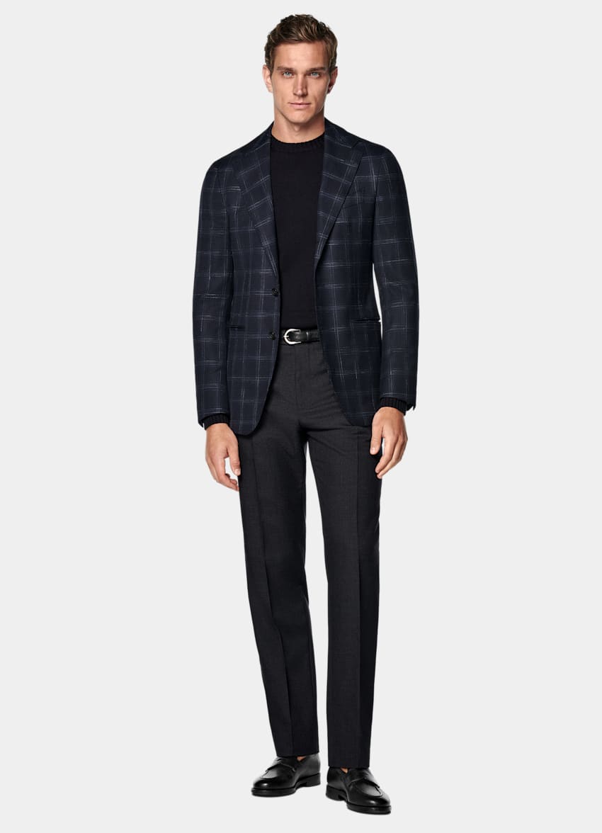 Navy Checked Tailored Fit Havana Blazer
