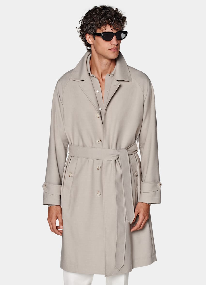 Light Taupe Belted Overcoat