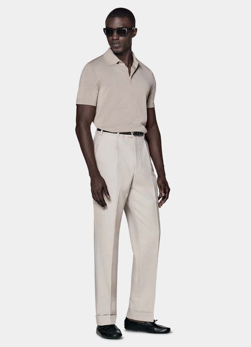 Light Taupe Wide Leg Tapered Pants