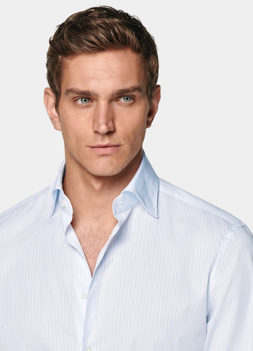 Light Blue Striped Poplin Tailored Fit Shirt