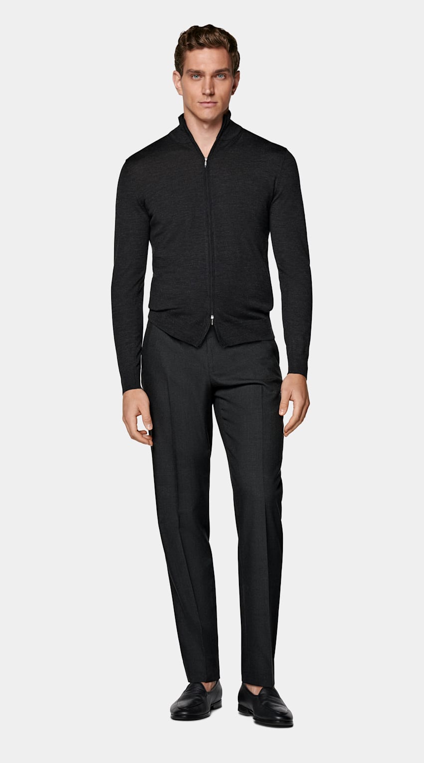 Dark Grey Merino Zip Cardigan