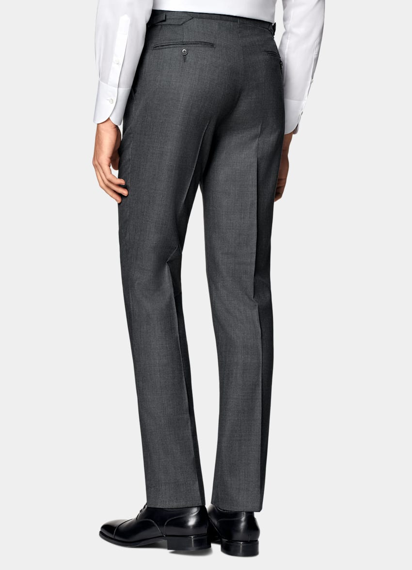 Dark Grey Bird's Eye Slim Leg Straight Suit Pants