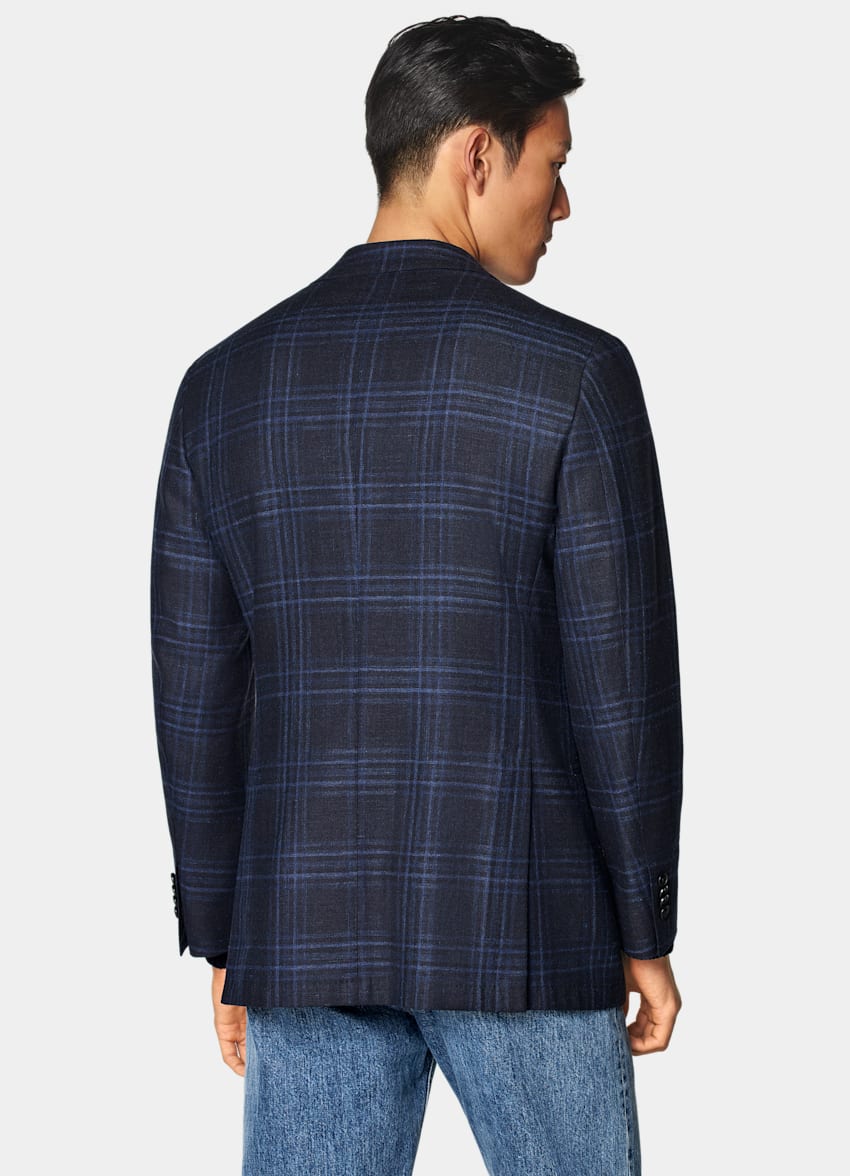 Navy Checked Tailored Fit Havana Blazer