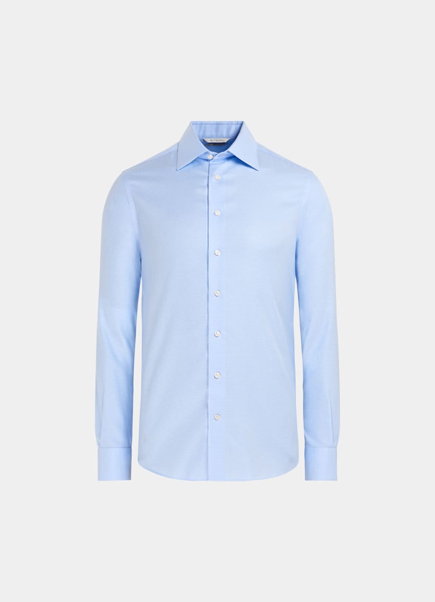 Light Blue Houndstooth Twill Slim Fit Shirt