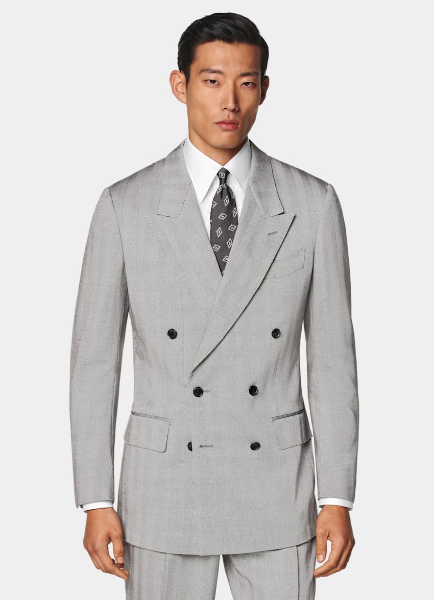Grey Herringbone Tailored Fit Milano Suit