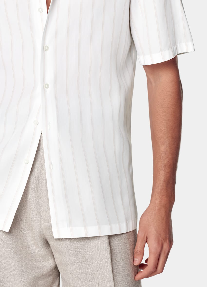 White Striped Tailored Fit Short Sleeve Shirt