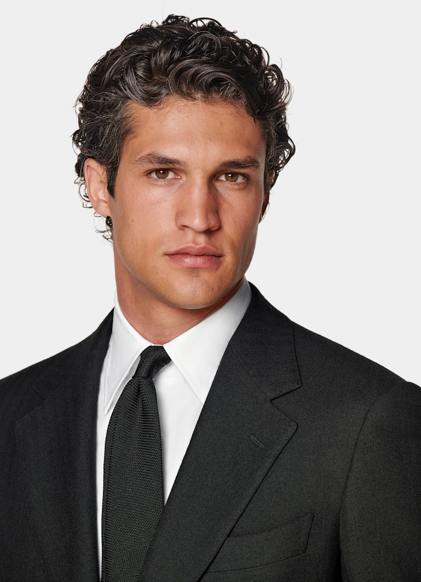 Black Herringbone Tailored Fit Milano Suit