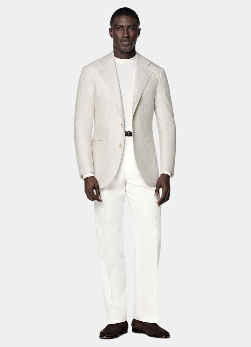 Sand Herringbone Relaxed Fit Roma Blazer