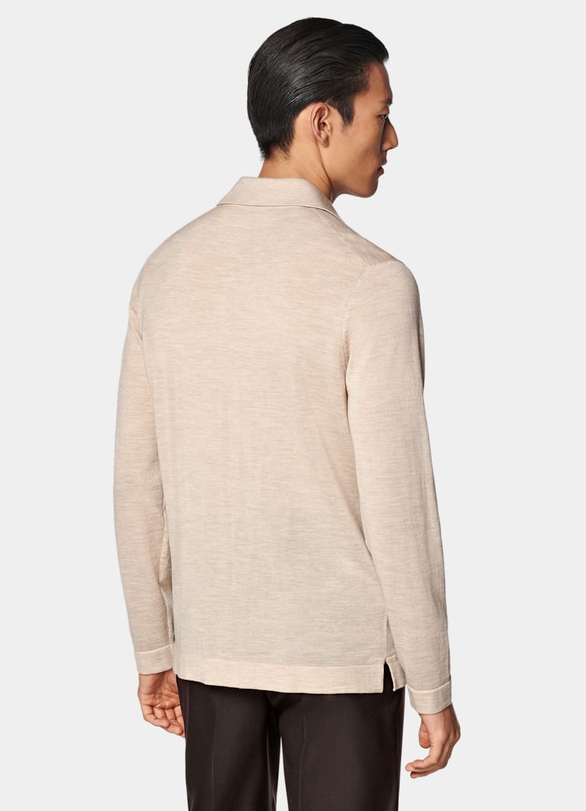 Sand Merino Long Sleeve Polo Cardigan