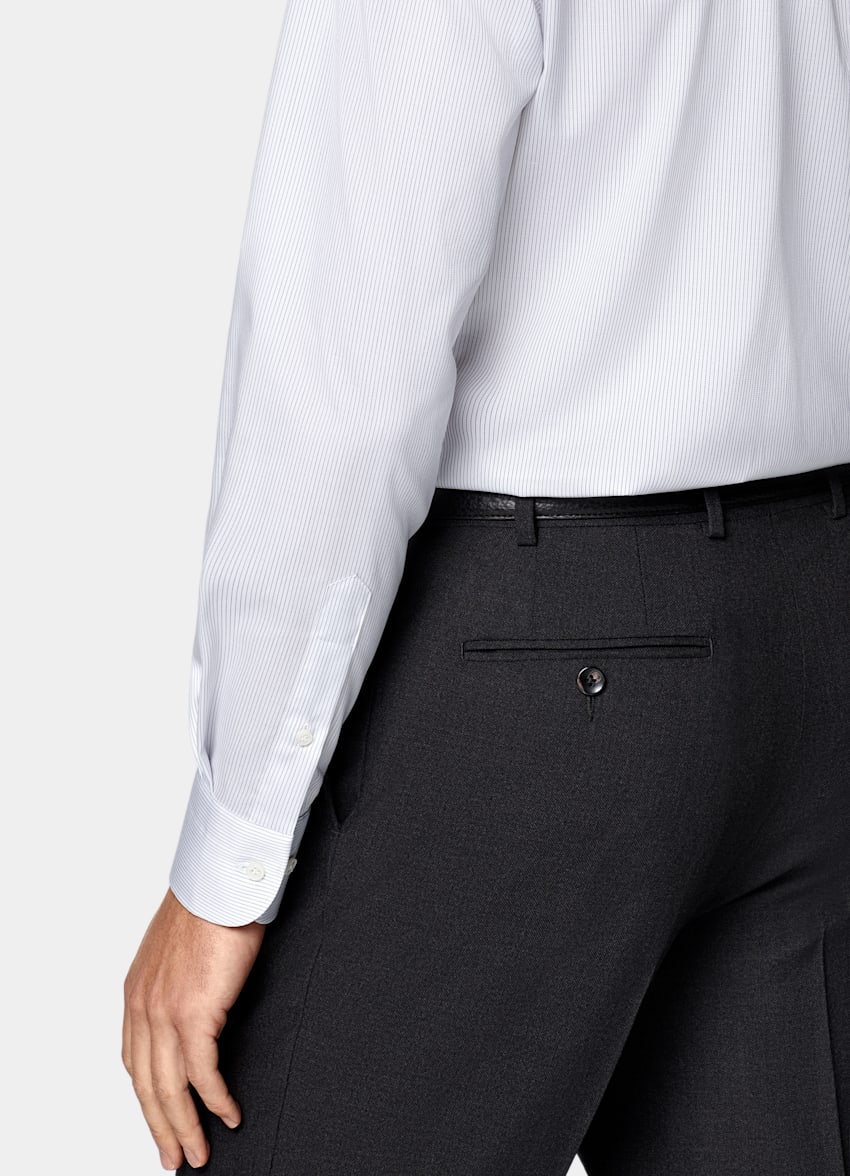 White Striped Twill Tailored Fit Shirt
