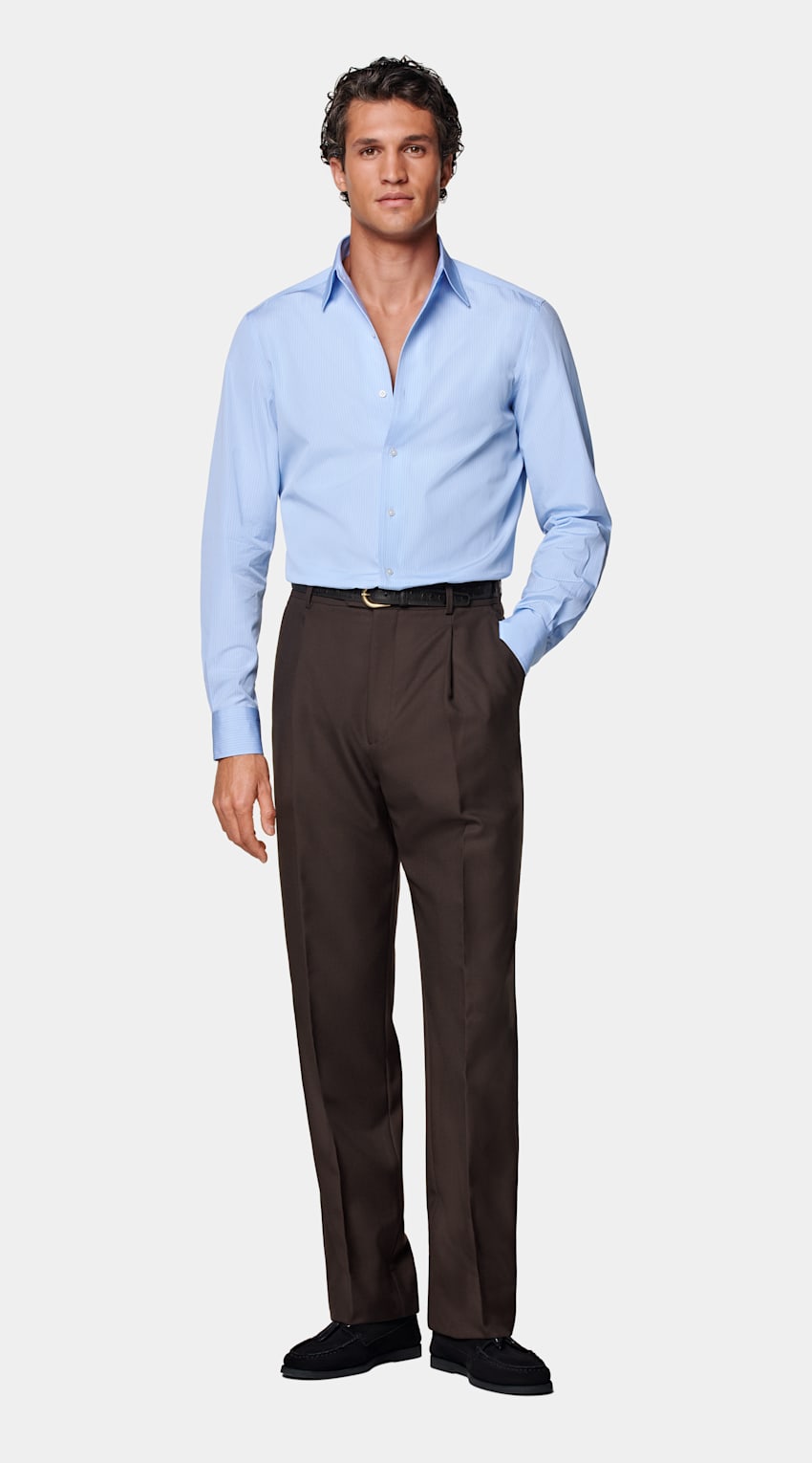 Mid Blue Striped Tailored Fit Shirt