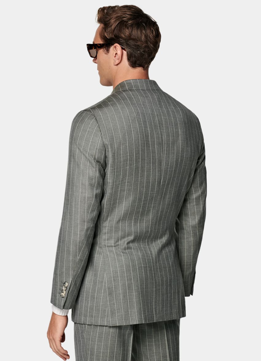 Light Green Striped Tailored Fit Havana Suit