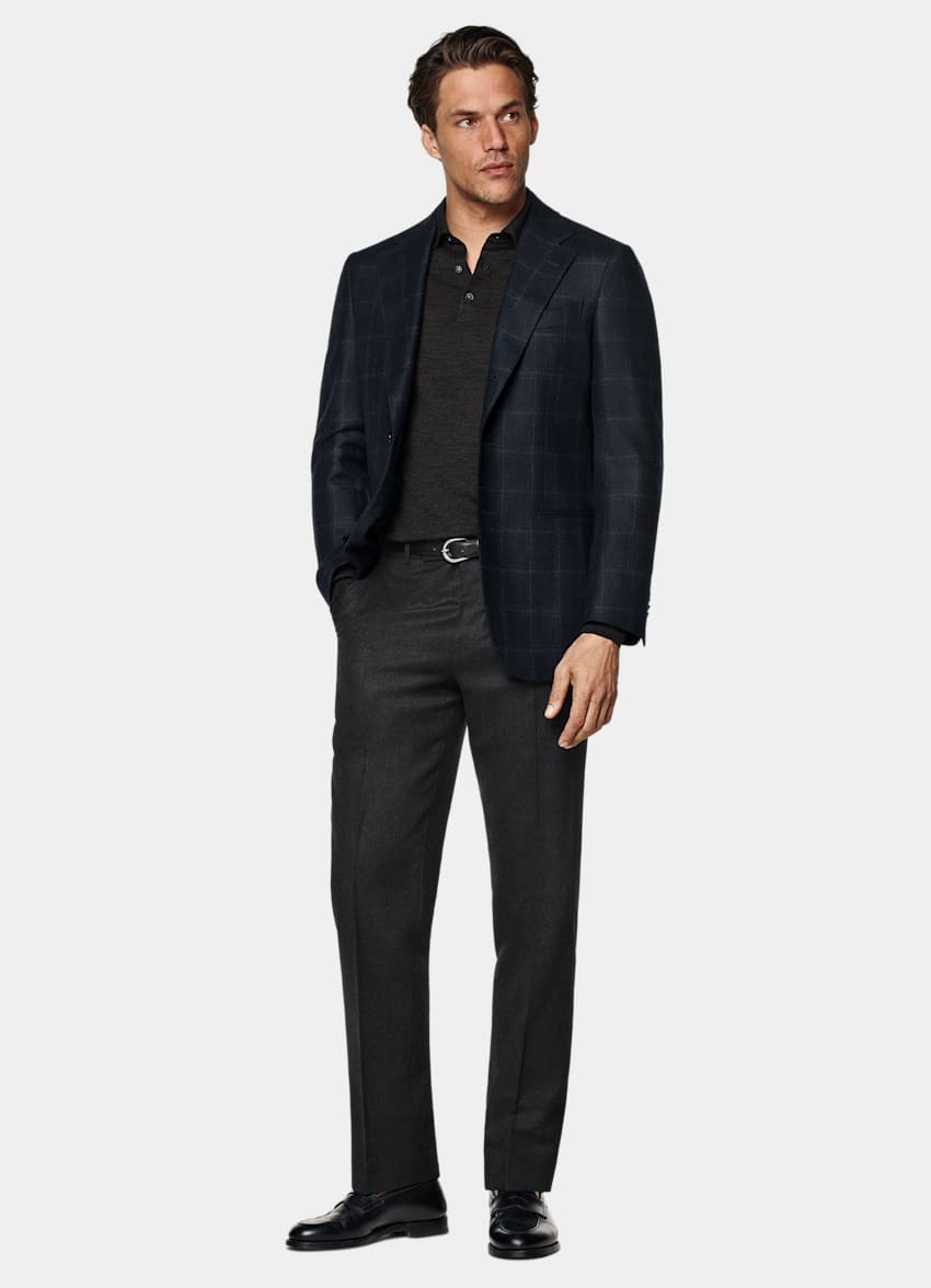 Navy Checked Tailored Fit Havana Blazer
