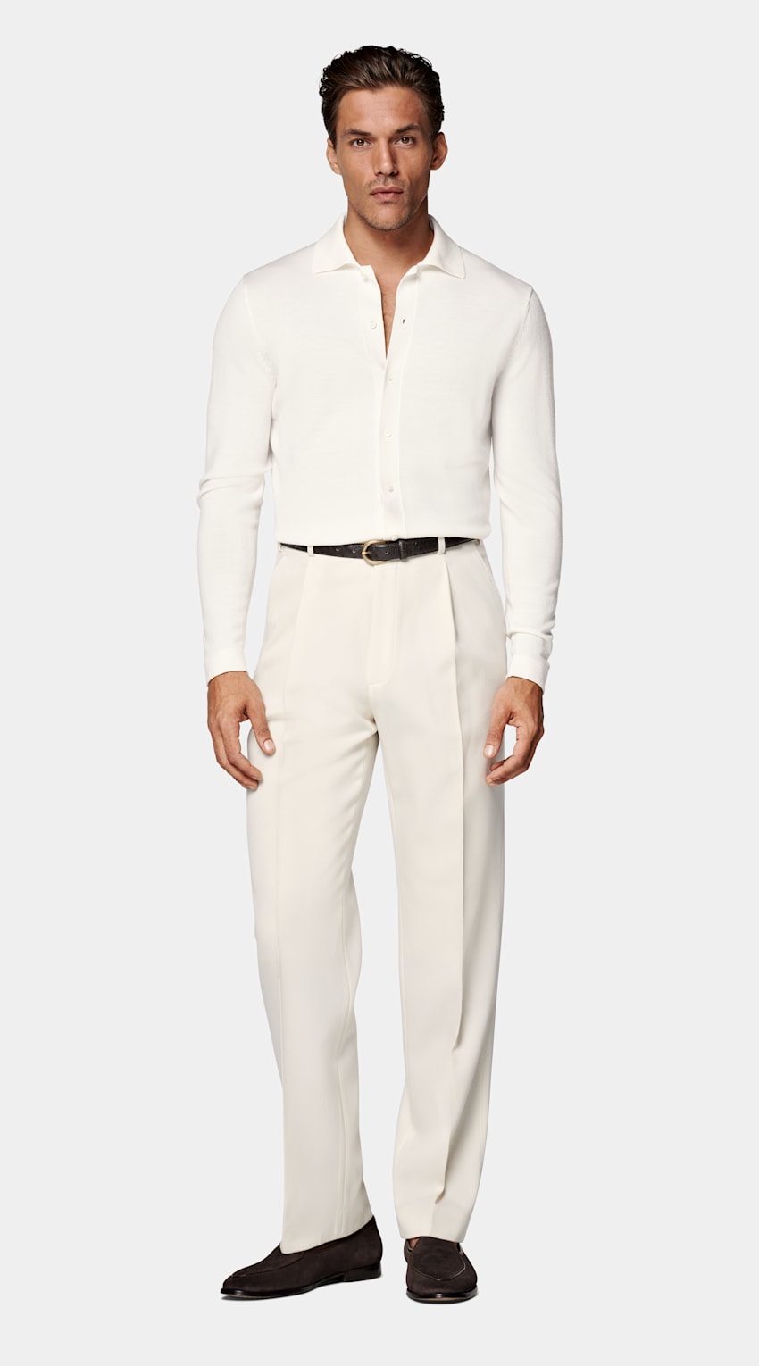 Off-White Merino Long Sleeve Polo Cardigan