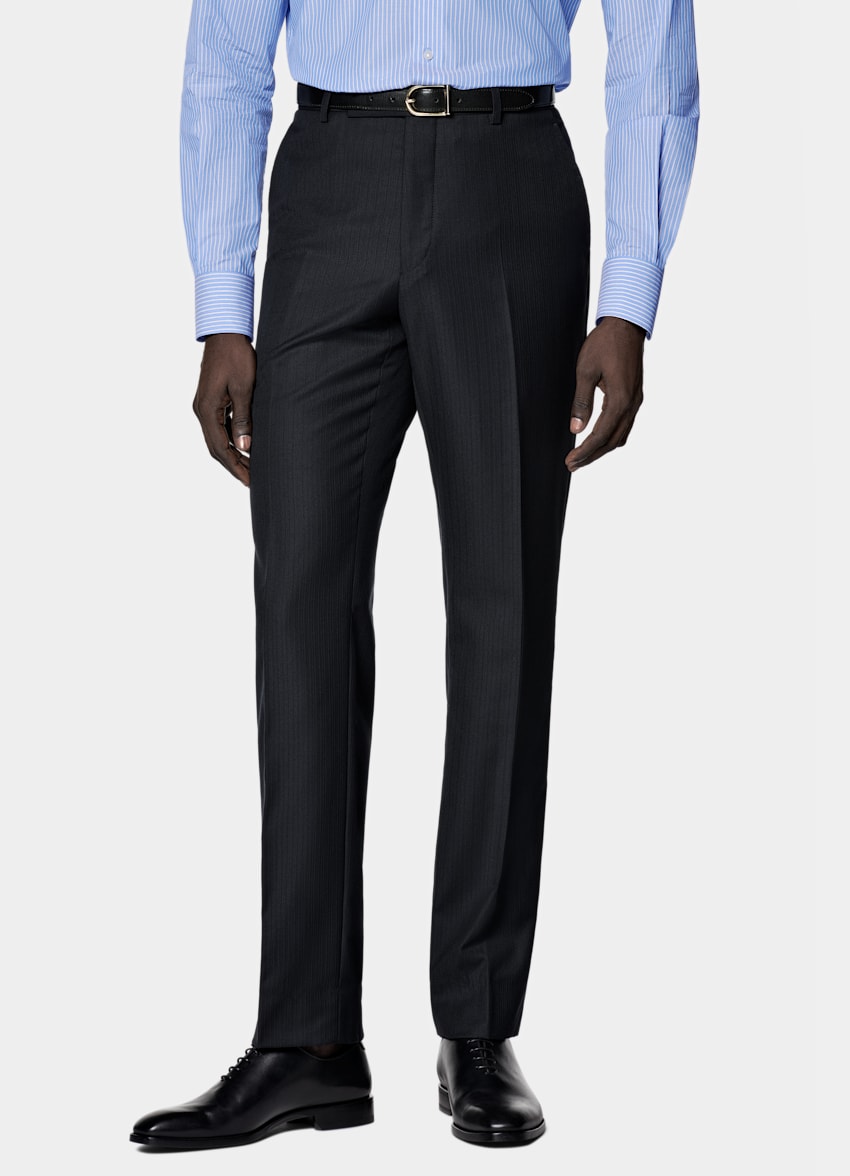 Navy Striped Tailored Fit Milano Suit