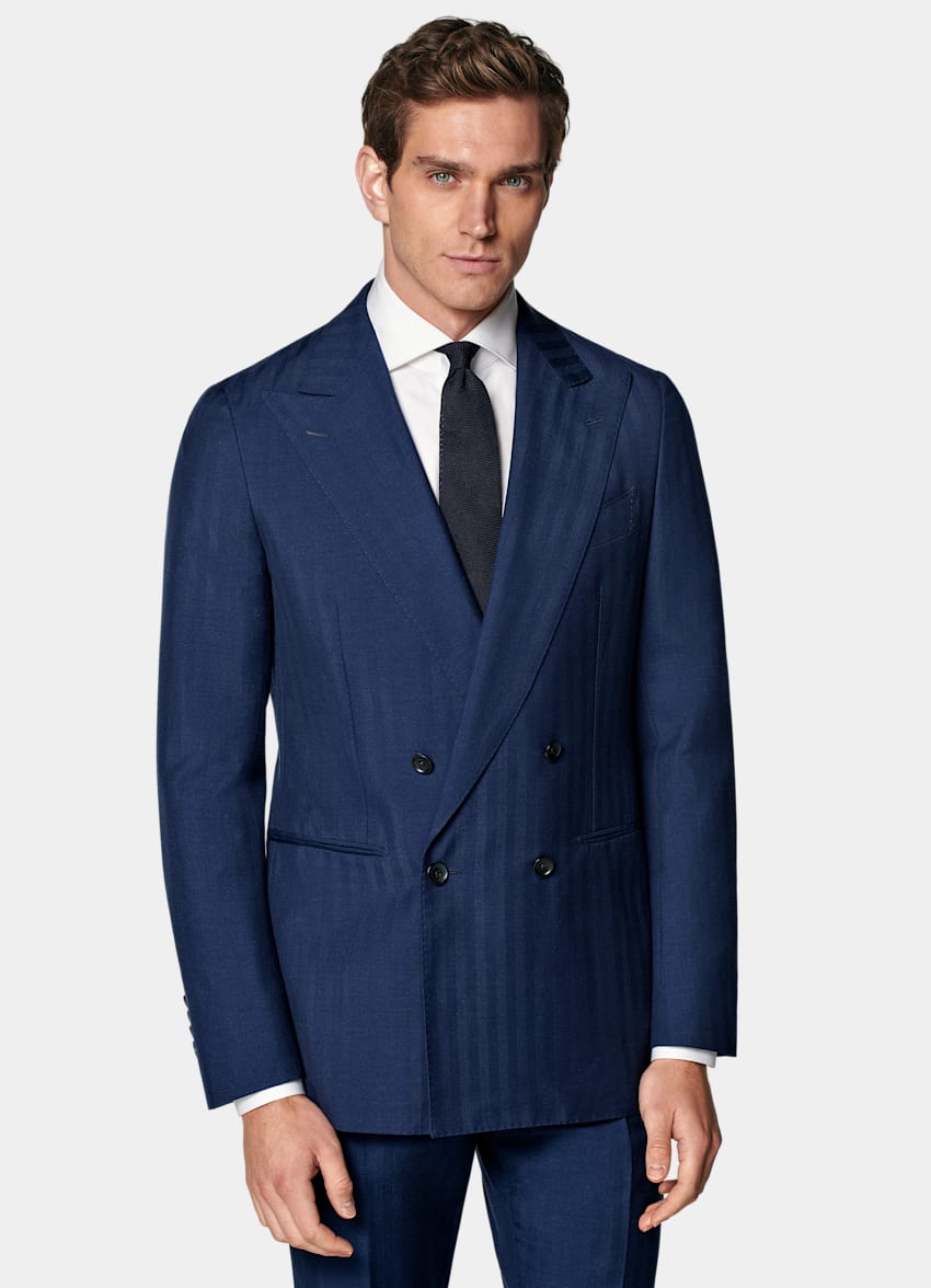 Mid Blue Herringbone Perennial Tailored Fit Havana Suit