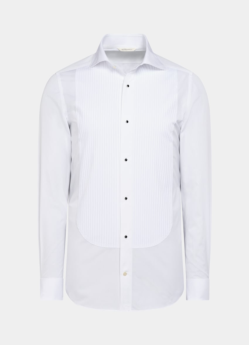White Plisse Tailored Fit Tuxedo Shirt