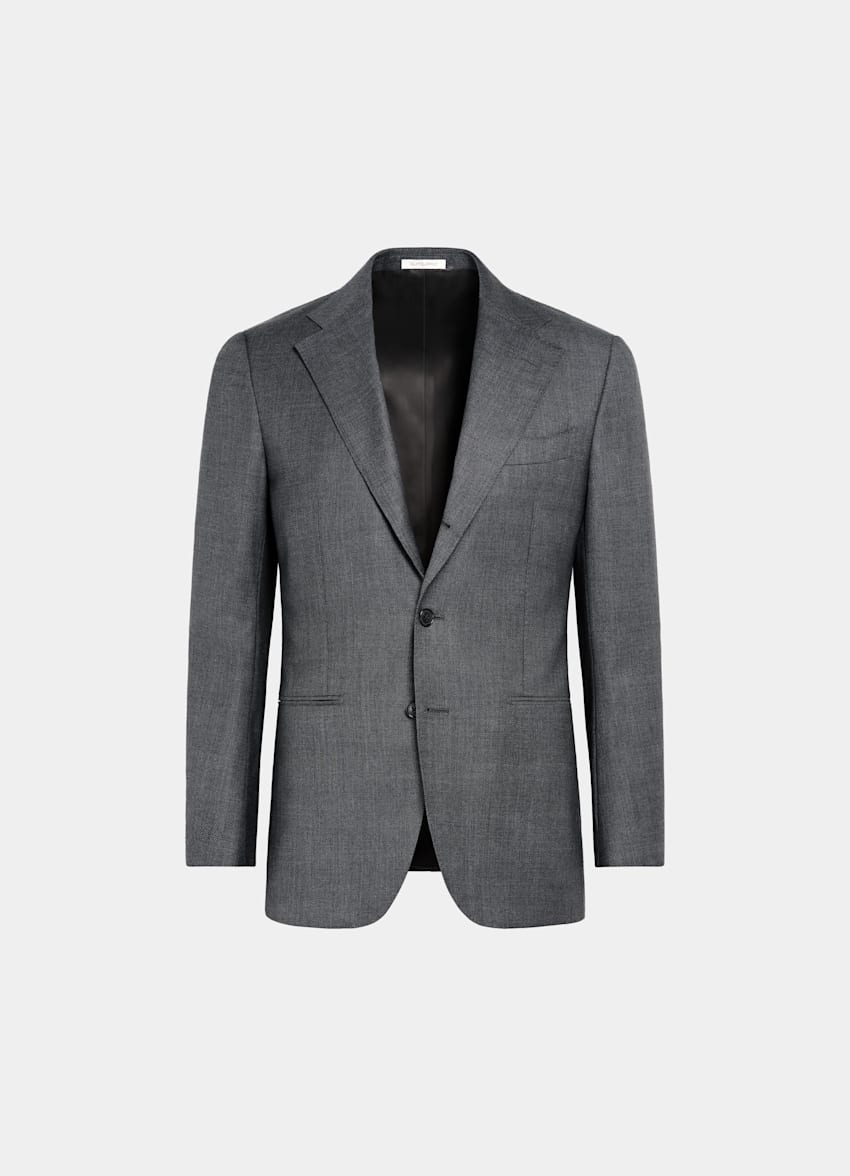 Dark Grey Bird's Eye Tailored Fit Havana Suit Jacket