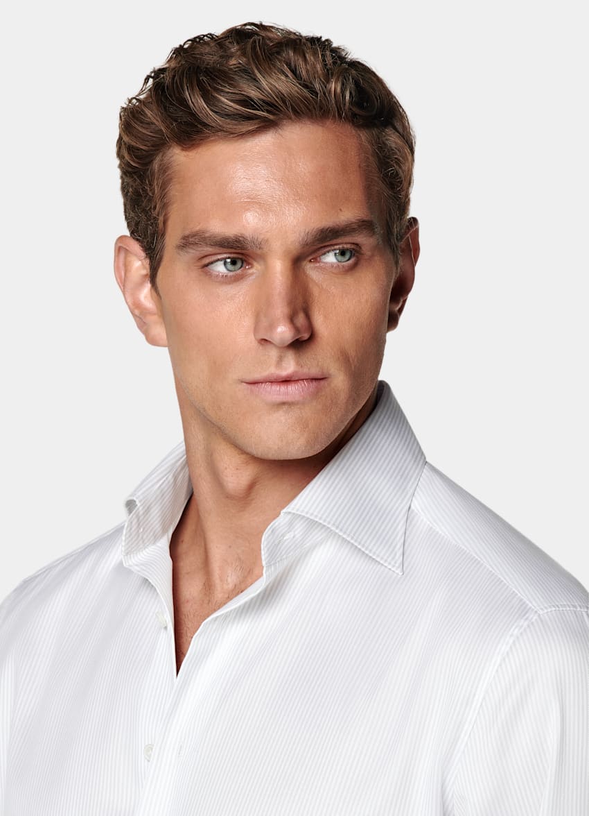 Grey Striped Twill Tailored Fit Shirt