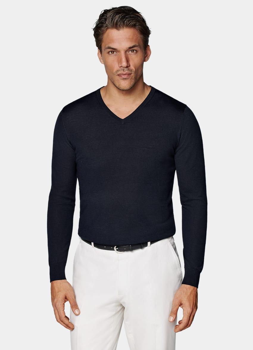Navy Merino V-Neck