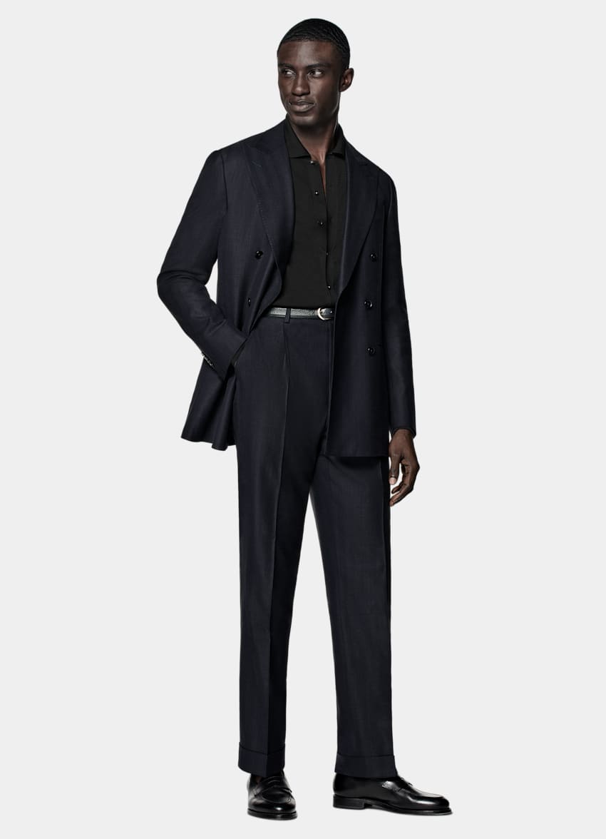 Navy Herringbone Tailored Fit Havana Suit