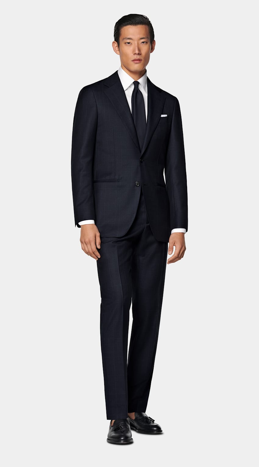 Navy Checked Tailored Fit Havana Suit