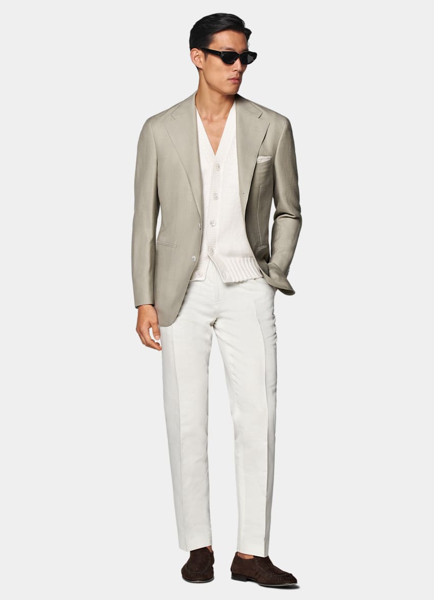 Light Green Herringbone Relaxed Fit Roma Blazer