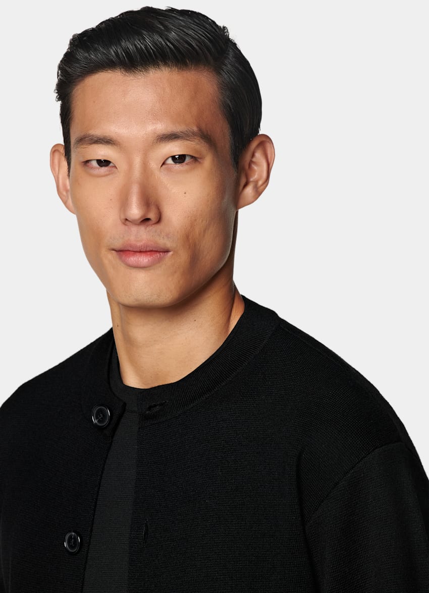 Black Merino Crewneck Cardigan