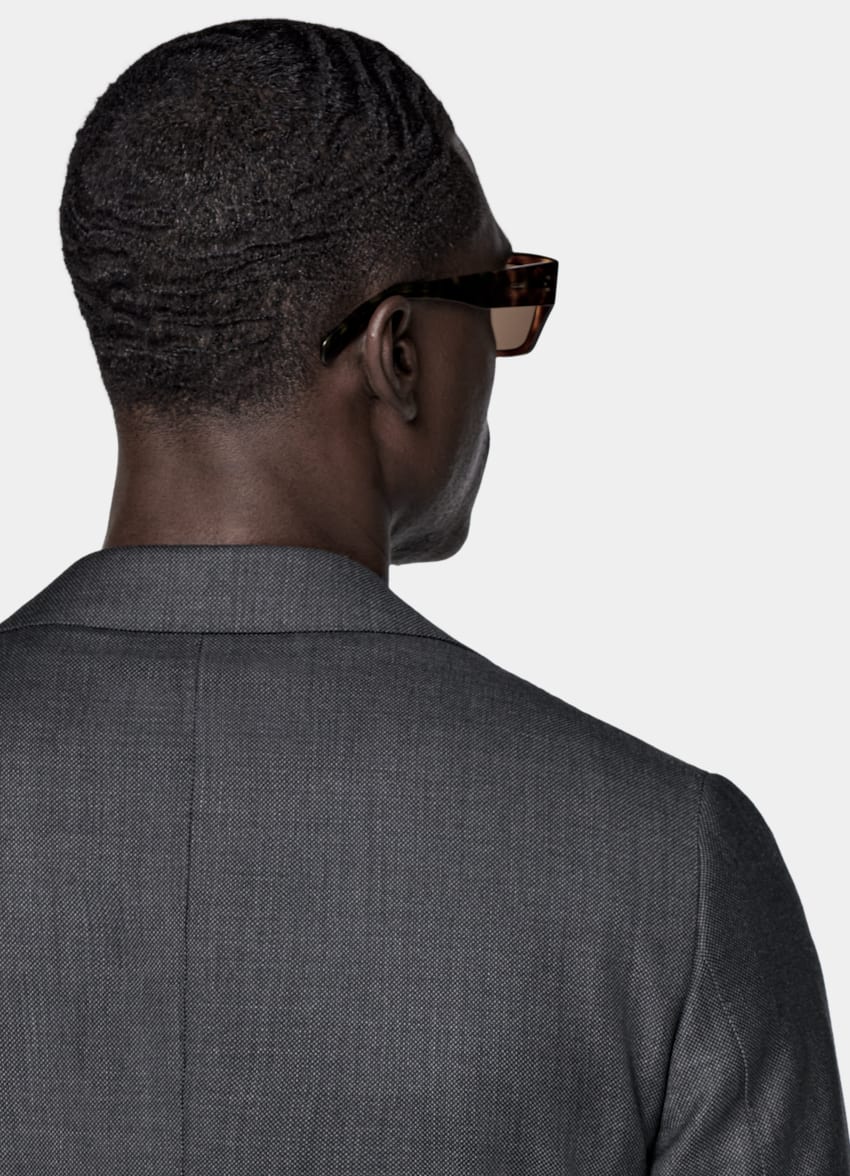 Dark Grey Bird's Eye Tailored Fit Havana Suit Jacket