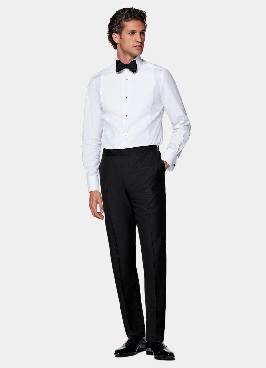 Black Slim Leg Straight Tuxedo Pants