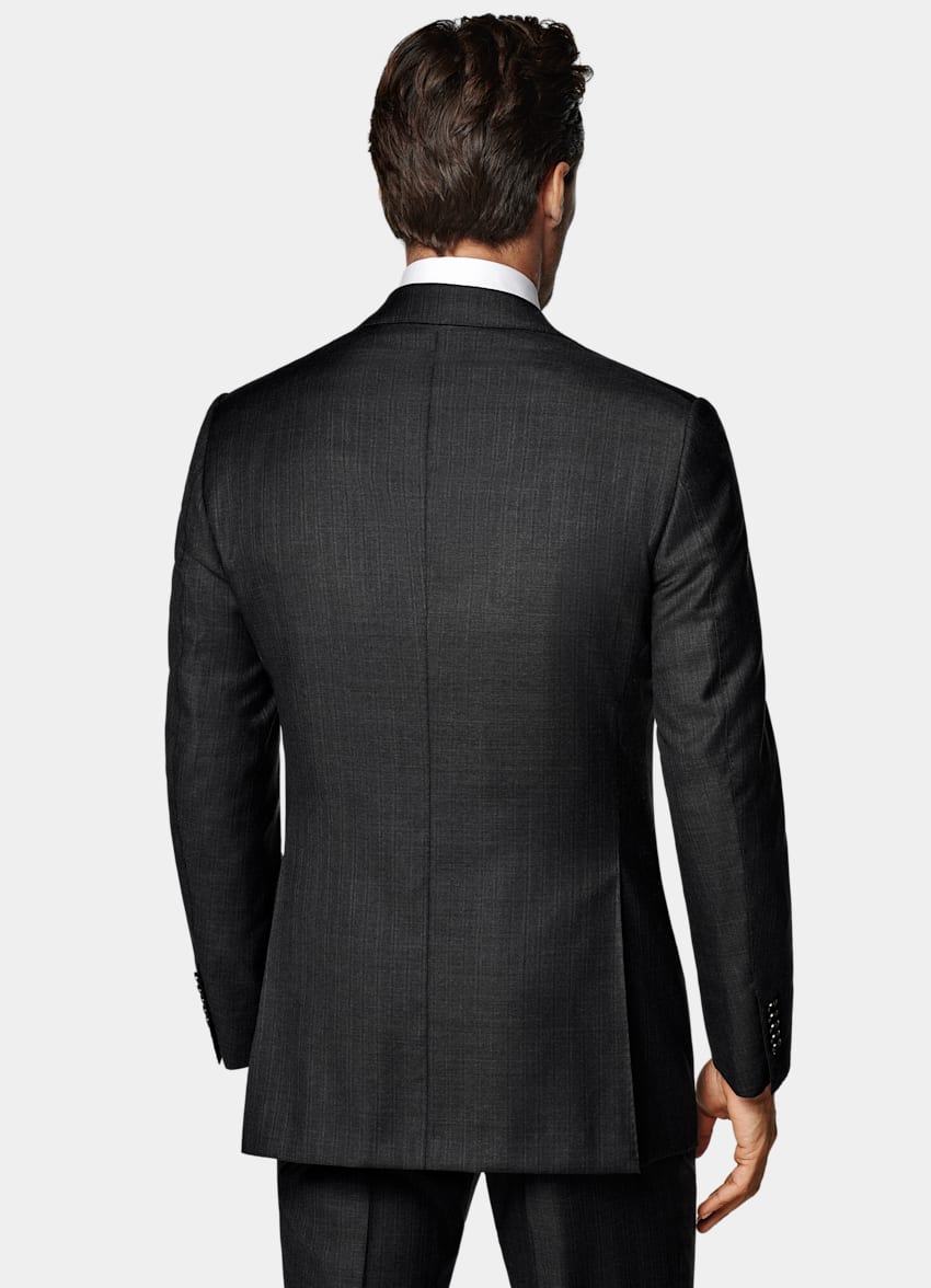 Dark Grey Striped Tailored Fit Milano Suit