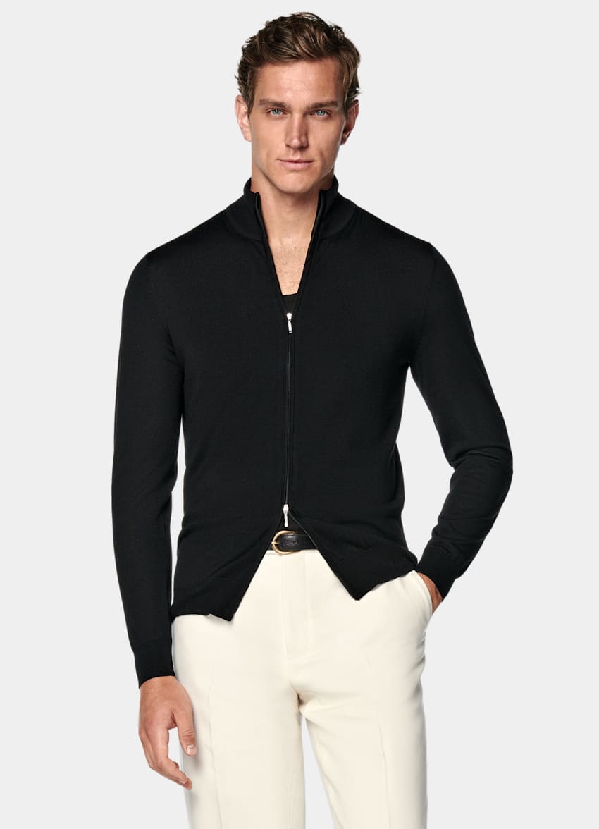 Black Merino Zip Cardigan