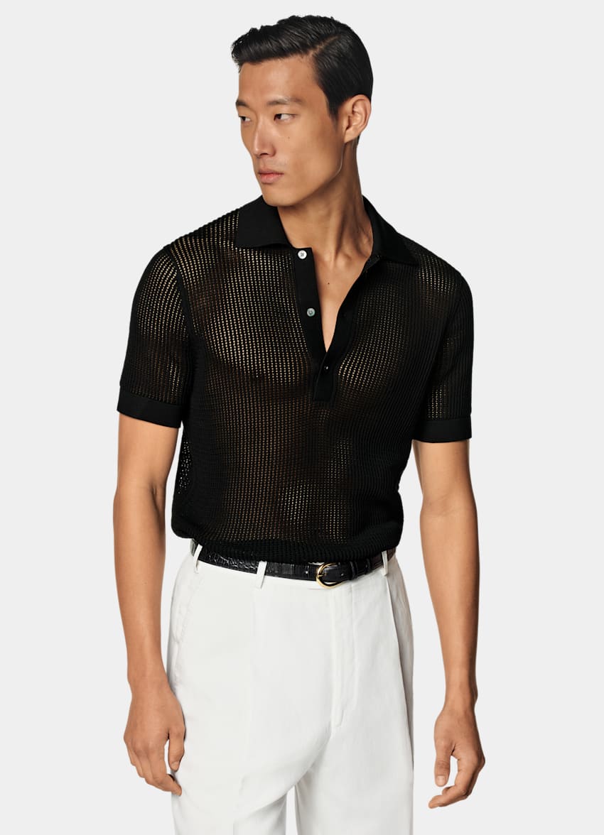 Black Crochet Polo