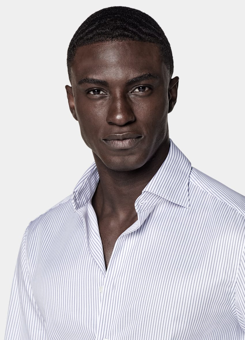 Navy Striped Twill Tailored Fit Shirt