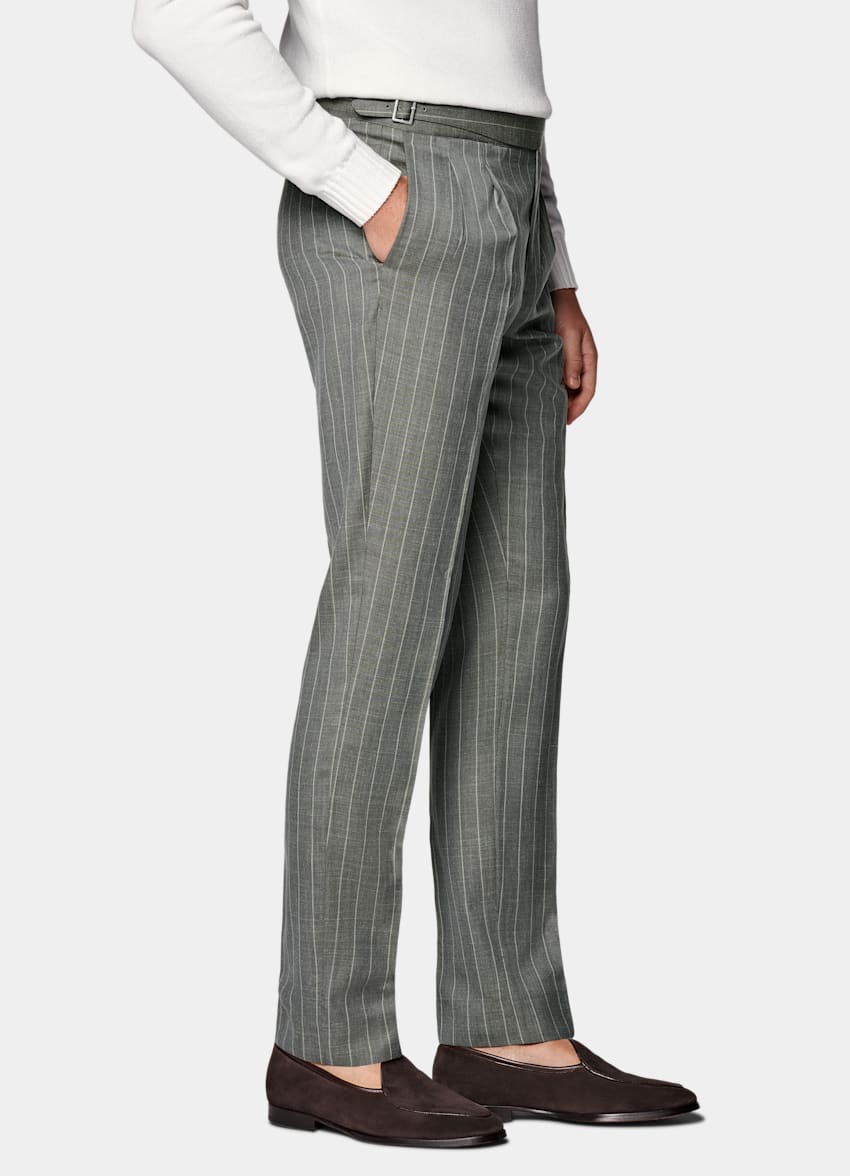 Light Green Striped Tailored Fit Havana Suit