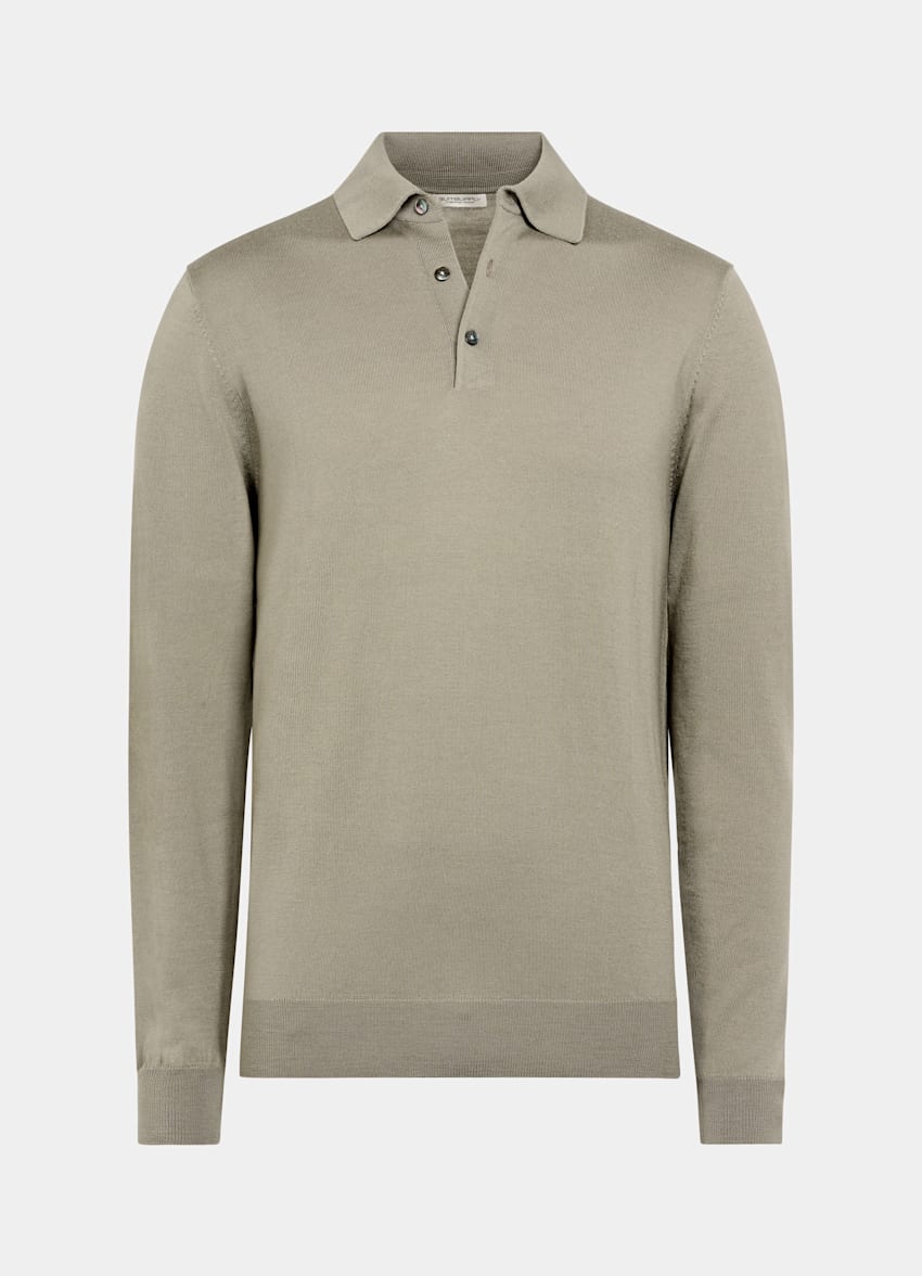 Light Green Merino Long Sleeve Polo