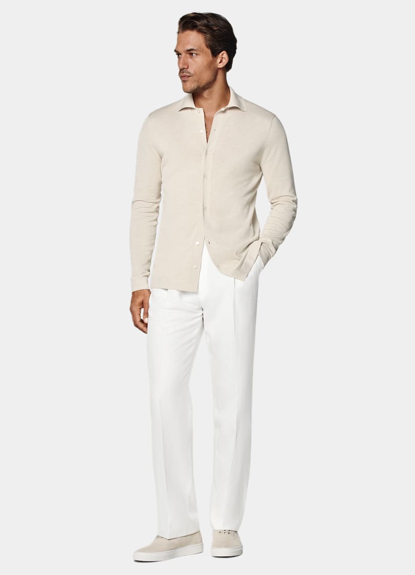 Sand Long Sleeve Polo Cardigan