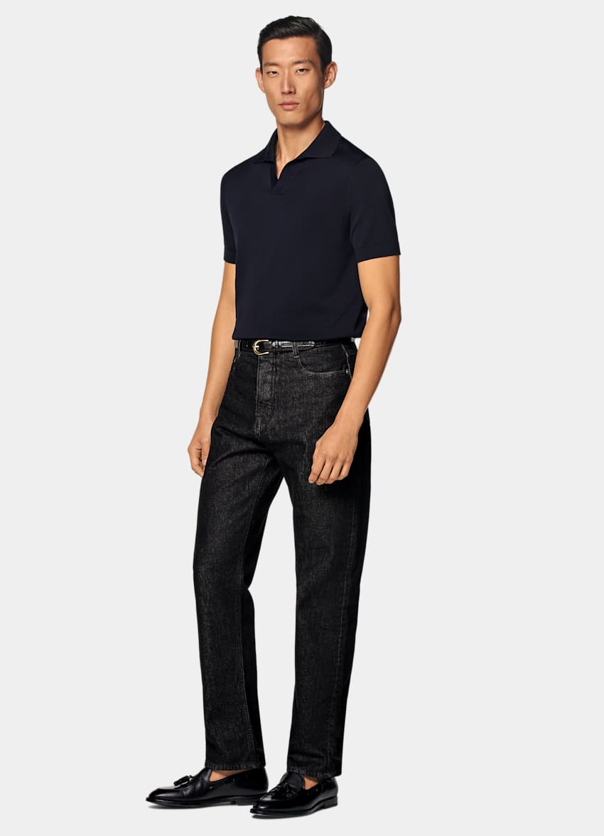 Navy Buttonless Polo