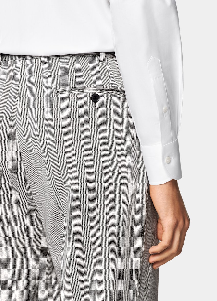 Grey Herringbone Tailored Fit Milano Suit