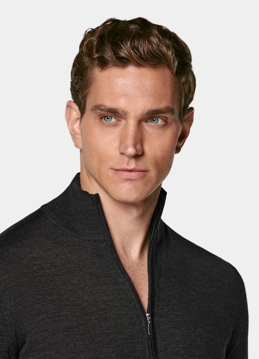 Dark Grey Merino Zip Cardigan