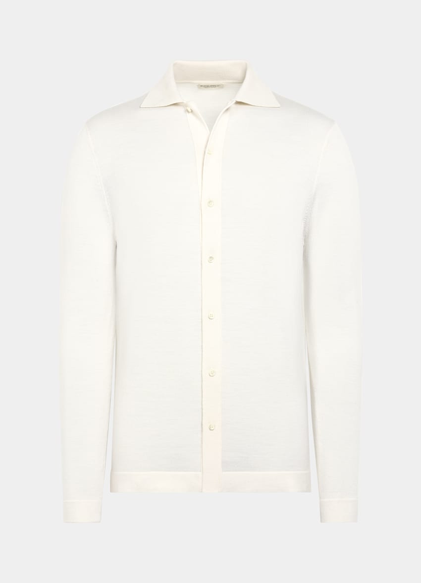 Off-White Merino Long Sleeve Polo Cardigan