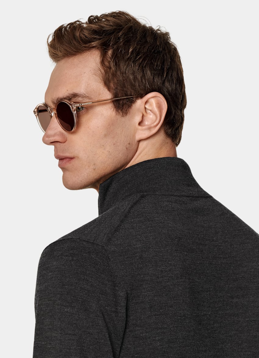 Dark Grey Merino Zip Cardigan