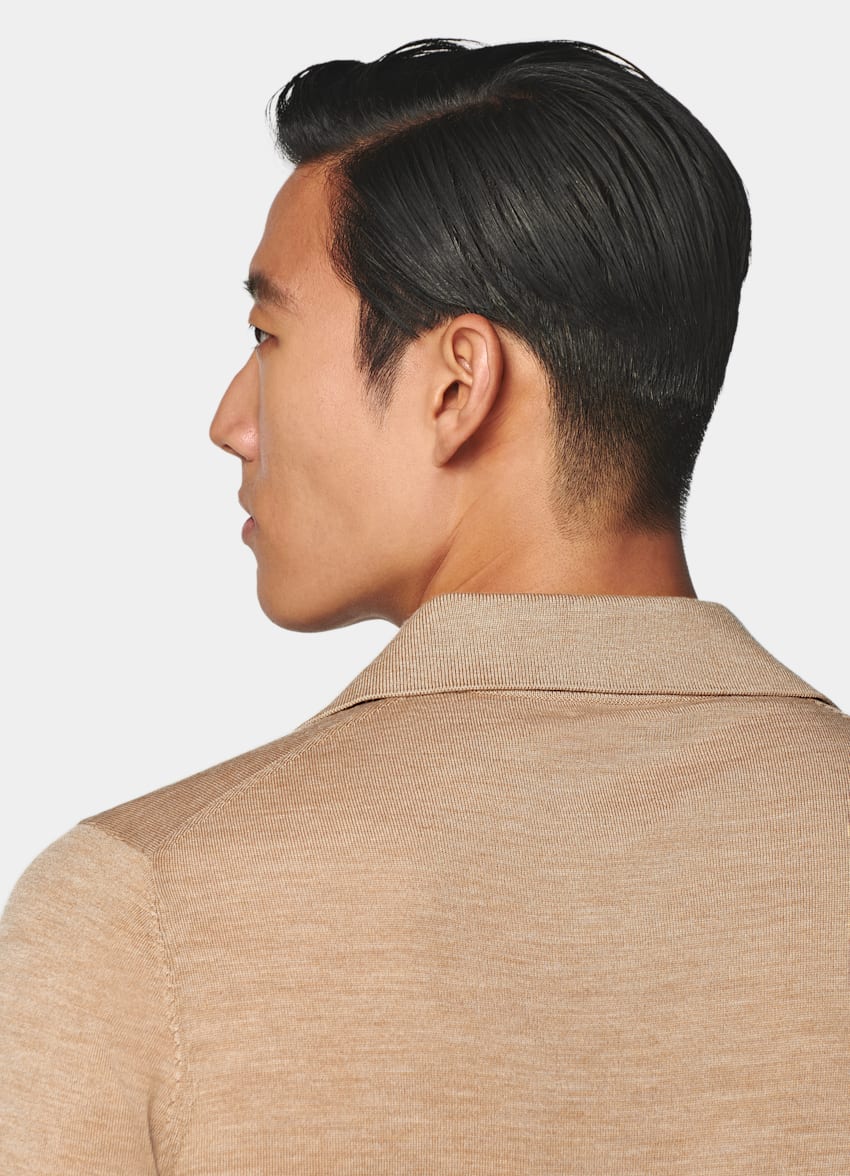 Mid Brown Merino Long Sleeve Polo Cardigan