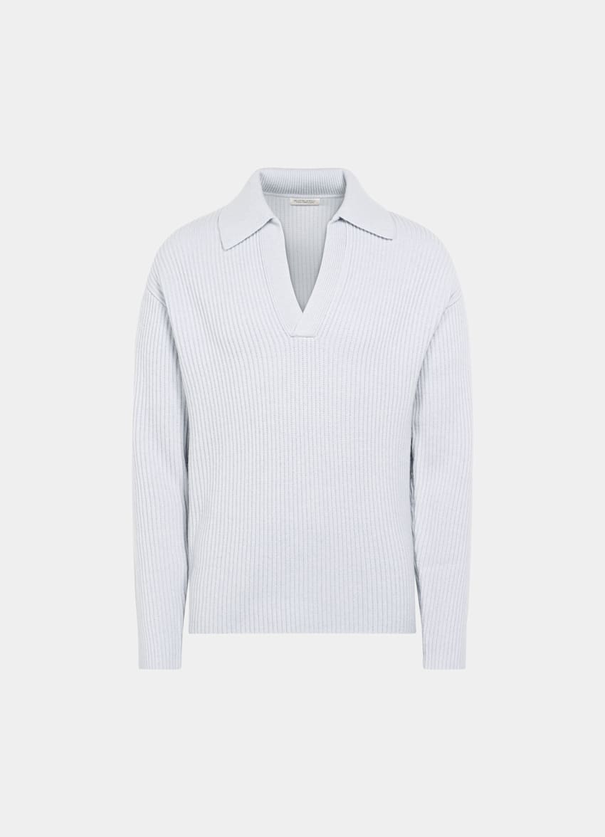 Sand Ribbed Long Sleeve Buttonless Polo