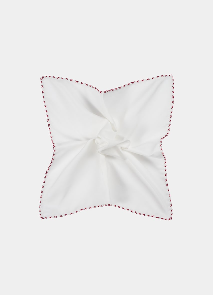 White Stitch Edge Pocket Square